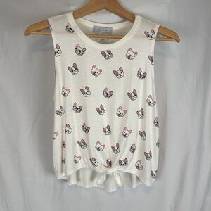 Women's Gaze White Sleeveless Tie Front Tank Top with French Bulldogs Medium